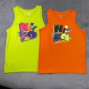 Nike Tank Top Men M Neon Orange Green Dri-FIT Athletics DM6261-834 Retro 90s 2pk